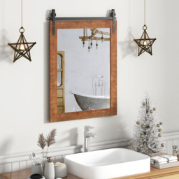 Costway Brown Wood Frame Wall Mirror 76 x 56cm - Size: 86 x 66cm - Wilko - thumbnail 3
