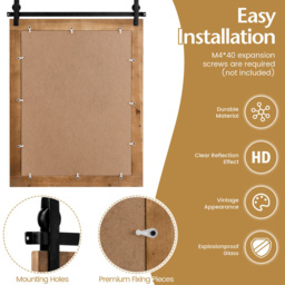 Costway Brown Wood Frame Wall Mirror 76 x 56cm - Size: 86 x 66cm - Wilko - thumbnail 5