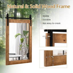 Costway Brown Wood Frame Wall Mirror 76 x 56cm - Size: 86 x 66cm - Wilko - thumbnail 6