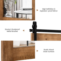 Costway Brown Wood Frame Wall Mirror 76 x 56cm - Size: 86 x 66cm - Wilko - thumbnail 4