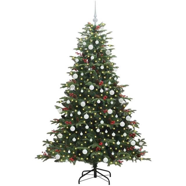 vidaXL Pre-Lit Warm White LED and White Baubles Green Artificial Christmas Tree with Stand 5.9ft - Wilko - image 1