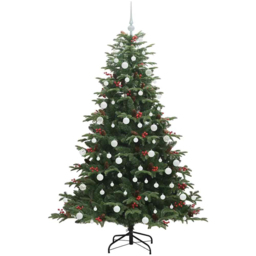 vidaXL Pre-Lit Warm White LED and White Baubles Green Artificial Christmas Tree with Stand 5.9ft - Wilko - thumbnail 3