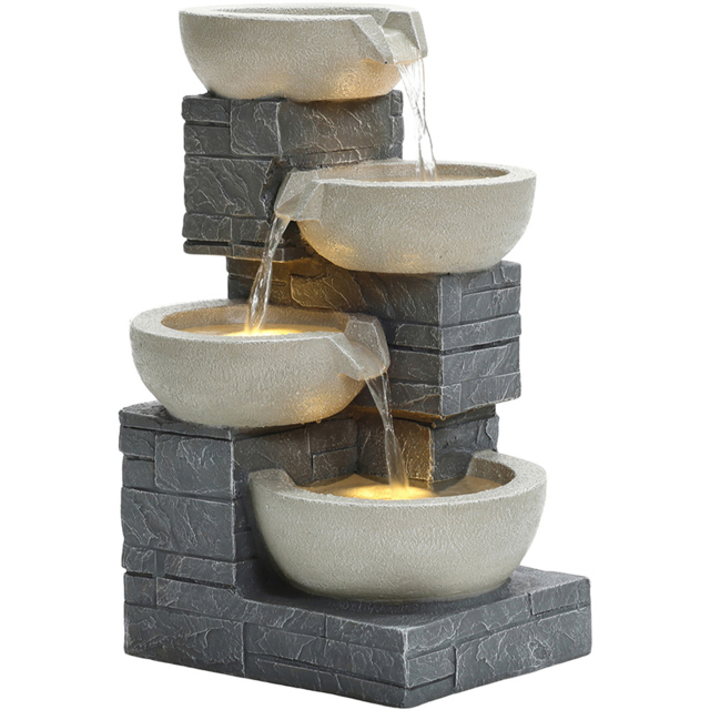Charles Bentley 4 Tier Cascading Bowls Water Feature - Size: 55 x 31 x 37cm - Grey - Wilko - image 1