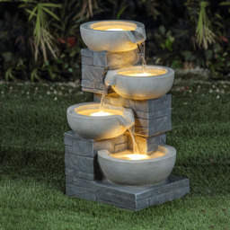 Charles Bentley 4 Tier Cascading Bowls Water Feature - Size: 55 x 31 x 37cm - Grey - Wilko - thumbnail 3
