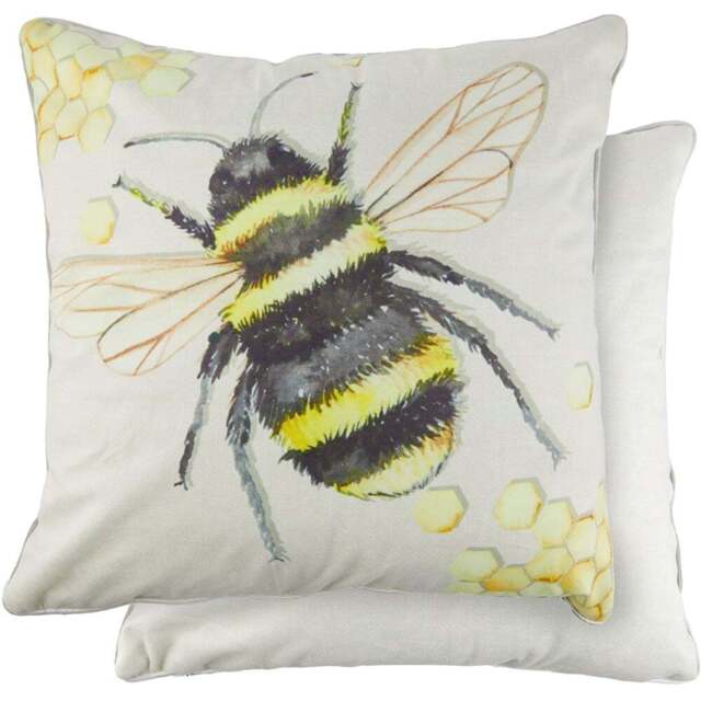 Serene Animal Watercolour Printed Bumble Bee Cushion Cover 43 x 43cm - Grey - Wilko - image 1