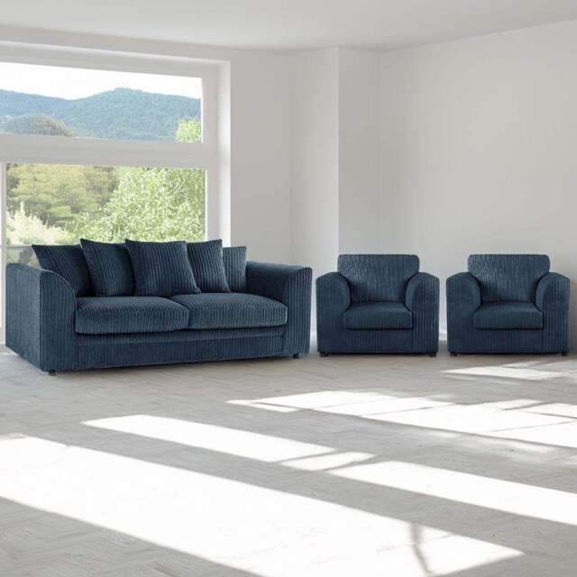 Luxor 5 Seater Navy Blue Jumbo Cord Scatter Back Sofa Suite - Wilko - image 1