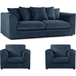 Luxor 5 Seater Navy Blue Jumbo Cord Scatter Back Sofa Suite - Wilko - thumbnail 3