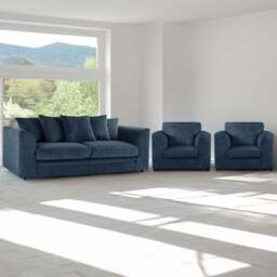 Luxor 5 Seater Navy Blue Jumbo Cord Scatter Back Sofa Suite - Wilko - thumbnail 1