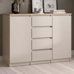 Florence Naia 2 Door 4 Drawer Cashmere Jackson Hickory Sideboard - Size: 90.7 x 120.8 x 50cm - Brown - Furniture To Go - Wilko - thumbnail 1