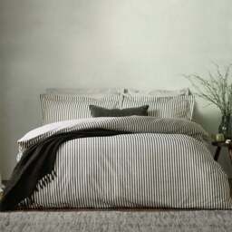 Yard Hebden Super King Size Melange Stripe Cotton Black Duvet Set - Wilko - thumbnail 1