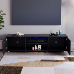 Vida Designs Cosmo 2 Door 2 Shelf Black Medium TV Unit with LED - Size: 40 x 140 x 38cm - Wilko - thumbnail 7