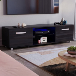 VIDA DESIGNS Cosmo 2 Door 2 Shelf Black Medium TV Unit with LED - Size: 40 x 140 x 38cm - Wilko