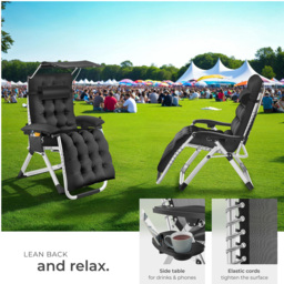 tectake Cirrus Black Set of 2 Folding Plush Padding Sun Lounger with Sun Shade - Size: 168 x 84 x 103cm - Wilko - thumbnail 6