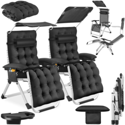 tectake Cirrus Black Set of 2 Folding Plush Padding Sun Lounger with Sun Shade - Size: 168 x 84 x 103cm - Wilko - thumbnail 3
