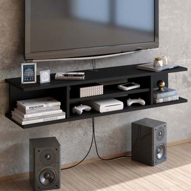 Decorotika Pivot 4 Shelf Black Floating TV Unit - Size: 23.2 x 120 x 29.5cm - Wilko - image 1