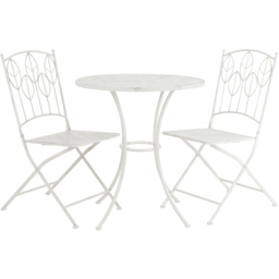 Charles Bentley 2 Seater Antique White Rustic Metal Leaf Pattern Foldable Garden Bistro Set - Wilko - thumbnail 3