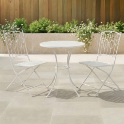 Charles Bentley 2 Seater Antique White Rustic Metal Leaf Pattern Foldable Garden Bistro Set - Wilko