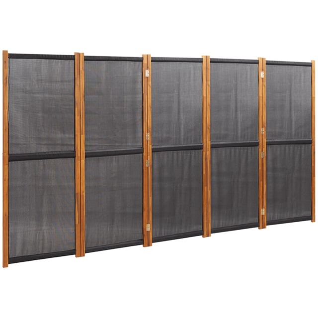 vidaXL Black Wooden 5 Panel Room Divider 350 x 180cm - Size: 5 Panels - Wilko - image 1