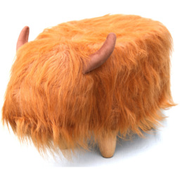 Gardeco Dillis The Highland Cow Soft Brown Synthetic Fur Footstool - Size: 36 x 61 x 32cm - Orange - Wilko - thumbnail 3