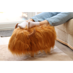 Gardeco Dillis The Highland Cow Soft Brown Synthetic Fur Footstool - Size: 36 x 61 x 32cm - Orange - Wilko - thumbnail 6