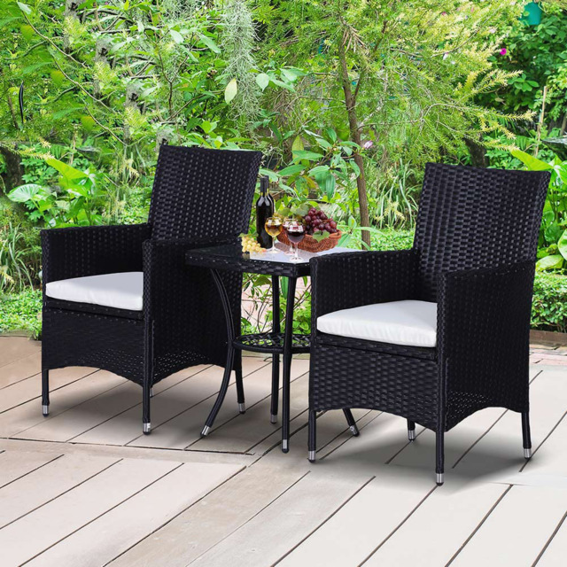 Outsunny Garden Rattan Bistro Set Black - Size: 2 Seater - Wilko - image 1