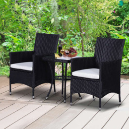 Outsunny Garden Rattan Bistro Set Black - Size: 2 Seater - Wilko - thumbnail 1