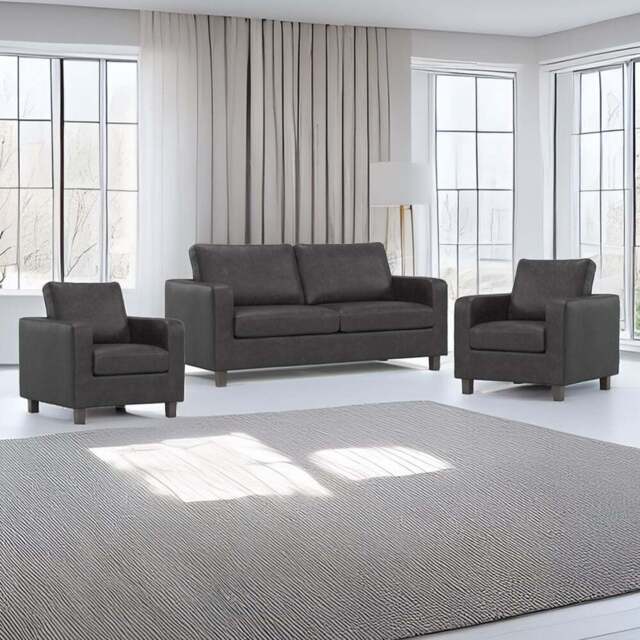 York 5 Seater Black Faux Leather Sofa Suite - Wilko - image 1