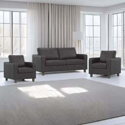 York 5 Seater Black Faux Leather Sofa Suite - Wilko - thumbnail 1