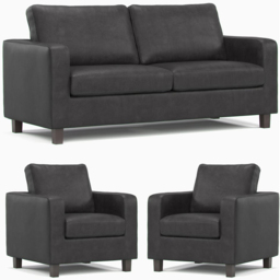 York 5 Seater Black Faux Leather Sofa Suite - Wilko - thumbnail 3