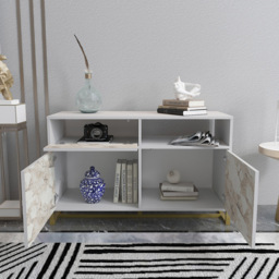Decorotika Utopie 3 Door Singe Shelf White and White Marble Effect Modern Storage Cabinet - Size: 78.4 x 120 x 45cm - Multi - Wilko - thumbnail 6