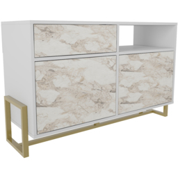 Decorotika Utopie 3 Door Singe Shelf White and White Marble Effect Modern Storage Cabinet - Size: 78.4 x 120 x 45cm - Multi - Wilko - thumbnail 3