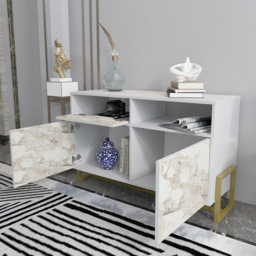 Decorotika Utopie 3 Door Singe Shelf White and White Marble Effect Modern Storage Cabinet - Size: 78.4 x 120 x 45cm - Multi - Wilko - thumbnail 7