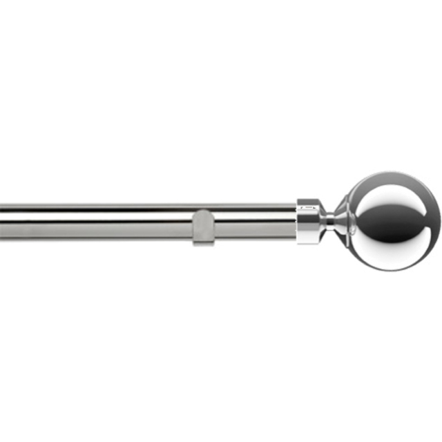 New Edge Blinds 130cm Fixed Length Chrome Eyelet Metal Curtain Pole Set with Sphere Finial - Wilko - image 1