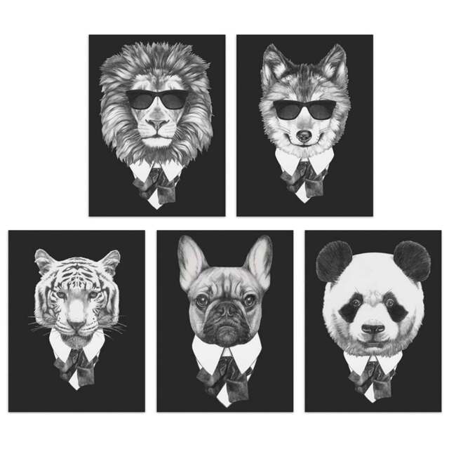 Artery8 Black and White Tuxedo Animals Wall Art Print 30 x 41cm 5 Pack - Size: 40.5 x 30.5 x 0.3cm - Wilko - image 1
