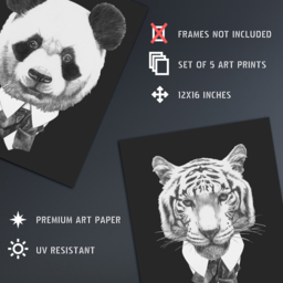 Artery8 Black and White Tuxedo Animals Wall Art Print 30 x 41cm 5 Pack - Size: 40.5 x 30.5 x 0.3cm - Wilko - thumbnail 5