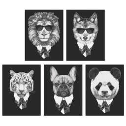 Artery8 Black and White Tuxedo Animals Wall Art Print 30 x 41cm 5 Pack - Size: 40.5 x 30.5 x 0.3cm - Wilko - thumbnail 1