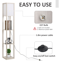 HOMCOM 3 Shelf Oak Floor Lamp - Size: 26 x 26 x 160cm - Brown - Wilko - thumbnail 6