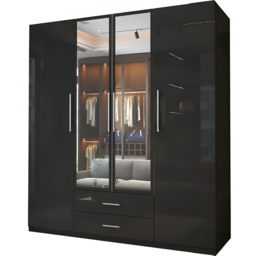 Sliding Wardrobes 4U 4 Door 2 Drawer Black High Gloss Hinge Door Wardrobe 160cm - Size: 4 Door, 2 Drawer - Wilko - thumbnail 3