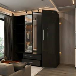 Sliding Wardrobes 4U 4 Door 2 Drawer Black High Gloss Hinge Door Wardrobe 160cm - Size: 4 Door, 2 Drawer - Wilko - thumbnail 4