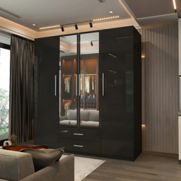 Sliding Wardrobes 4U 4 Door 2 Drawer Black High Gloss Hinge Door Wardrobe 160cm - Size: 4 Door, 2 Drawer - Wilko - thumbnail 6