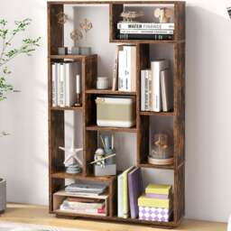 Costway 11 Shelf Brown Bookshelf - Size: 83 x 29 x 25cm - Wilko - thumbnail 1