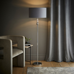 ValueLights Marissa Reni Grey Shade and Chrome Ball LED Floor Lamp - Size: 145 x 45 x 45cm - Silver - Wilko - thumbnail 3