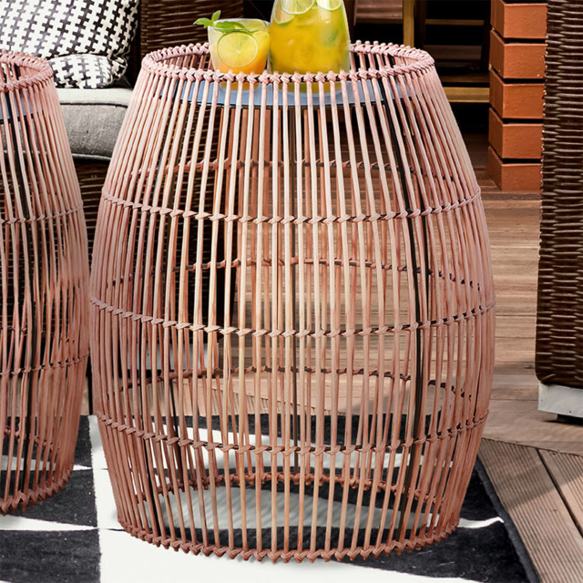 Teamson Home Patio Cylinder Bamboo Large Side Table with Iron Tabletop - Size: 51.4 x 42.5 x 42.5cm - Brown - Wilko - image 1
