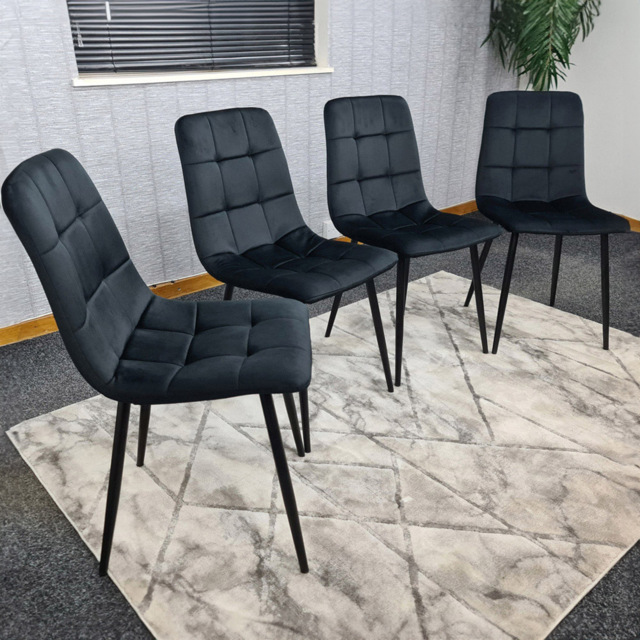 Denver Set of 4 Black Velvet Dining Chairs - Wilko - image 1