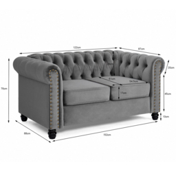 Home Detail Chesterfield 2 Seater Studded Grey Velvet Sofa - Wilko - thumbnail 7