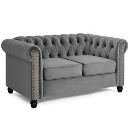 Home Detail Chesterfield 2 Seater Studded Grey Velvet Sofa - Wilko - thumbnail 3
