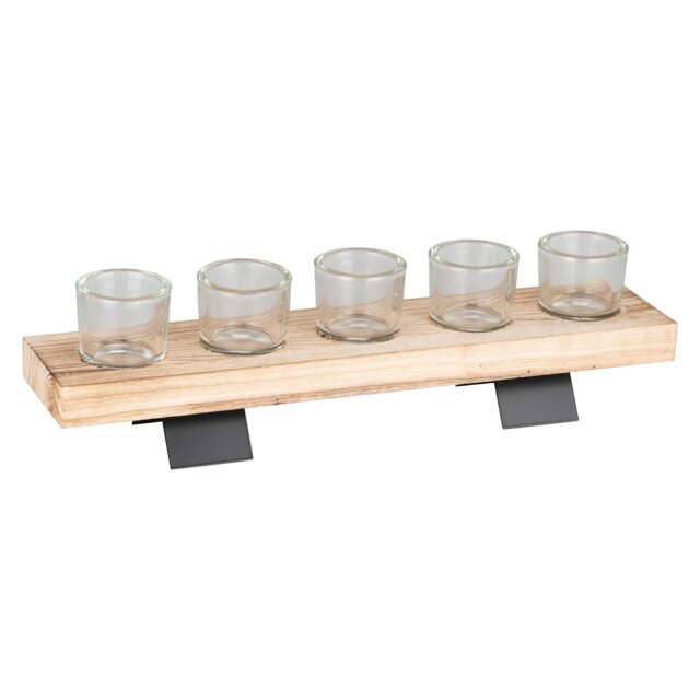 Tealight Candle Holder with Wooden Tray - Size: 46 x 12 x 10cm - Wilko - image 1