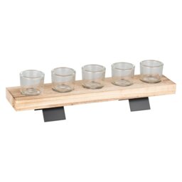Tealight Candle Holder with Wooden Tray - Size: 46 x 12 x 10cm - Wilko - thumbnail 1