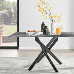 Furniturebox Tavalo 6 Seater Glass Dining Table Marble Effect and Black - Grey - Wilko - thumbnail 6