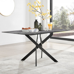 Furniturebox Tavalo 6 Seater Glass Dining Table Marble Effect and Black - Grey - Wilko - thumbnail 1